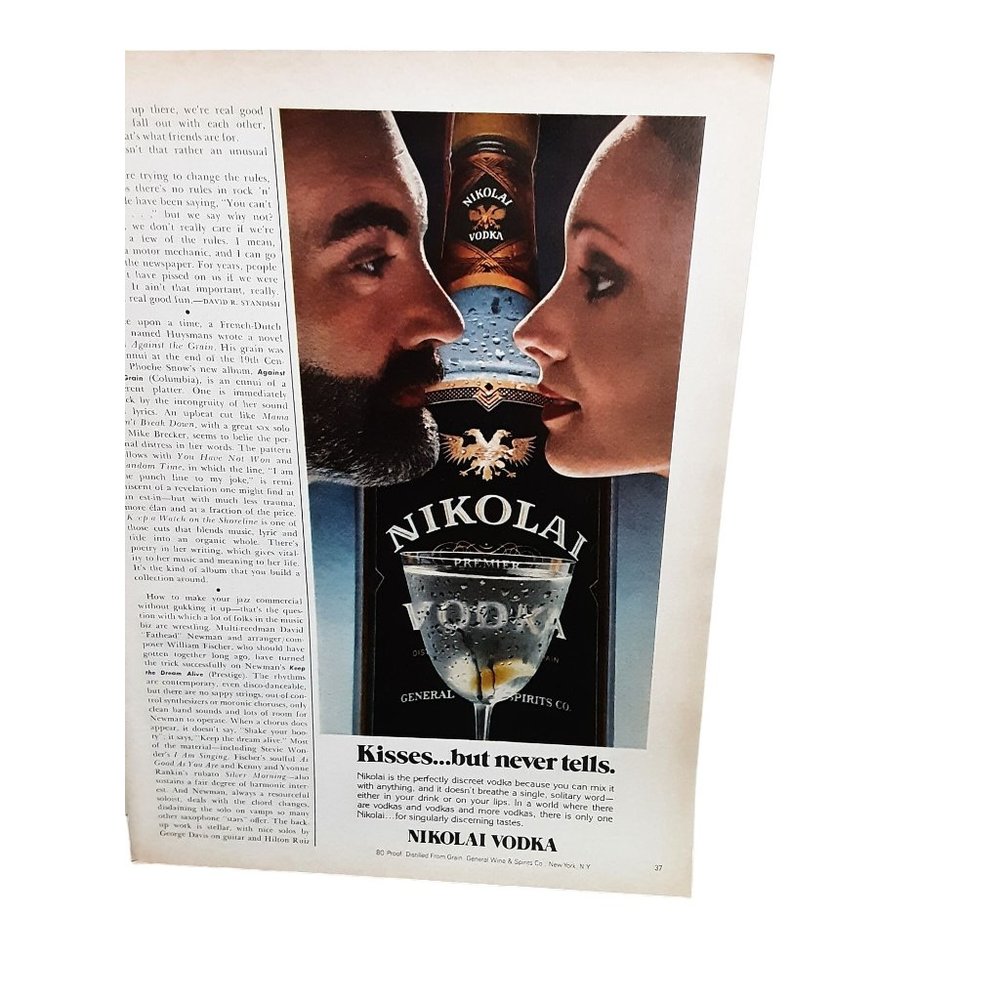 1979 Nikolai Vodka Kisses But Never Tells Print Ad vintage 70s